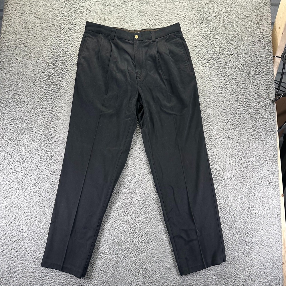 Tommy Bahama Pant Mens 35x32‎ Black Silk Khakis Pleated Travel Workout Utility